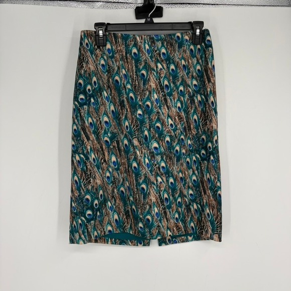 Talbots Dresses & Skirts - Talbots Pencil Skirt 4 Teal Peacock Feather Print Knee Length Lined Career
